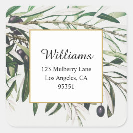 Adesivo Quadrado Vintage Olive Branch Return Address Square Sticker