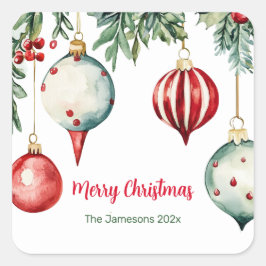 Adesivo Quadrado Vintage Ornaments Felry Christmas
