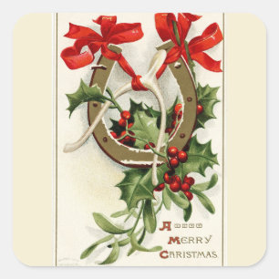 Adesivo Quadrado Vintage Ouro Ferradura Vishbone Natal