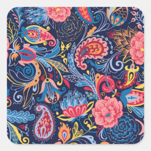 Adesivo Quadrado Vintage Paisley Seamless Pattern Design