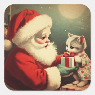 Adesivo Quadrado Vintage Papai Noel com Papais noeis Retrorísticos