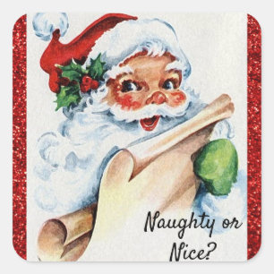 Adesivo Quadrado Vintage Papai Noel Naughn ou Legal