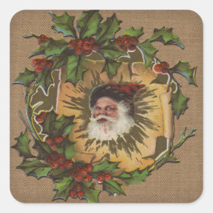 Adesivo Quadrado Vintage Papais noeis Antiguamente Natal Holly
