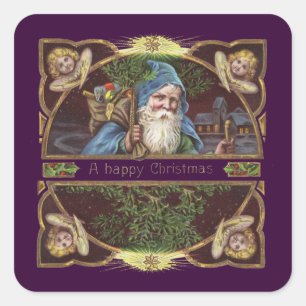 Adesivo Quadrado Vintage Papais noeis Clássica Ilustração de Nat