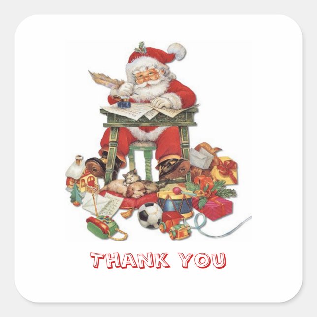 Adesivo Quadrado Vintage Papais noeis Natal Obrigado Sticker (Frente)