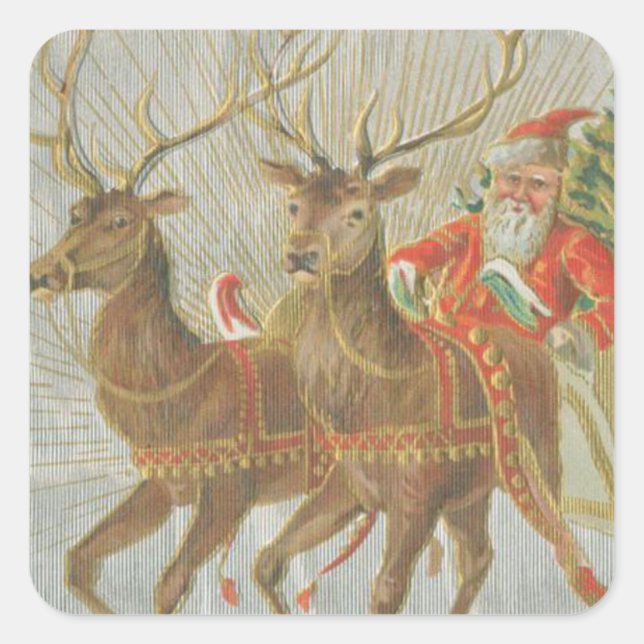 Adesivo Quadrado Vintage Papais noeis Sleigh (Frente)