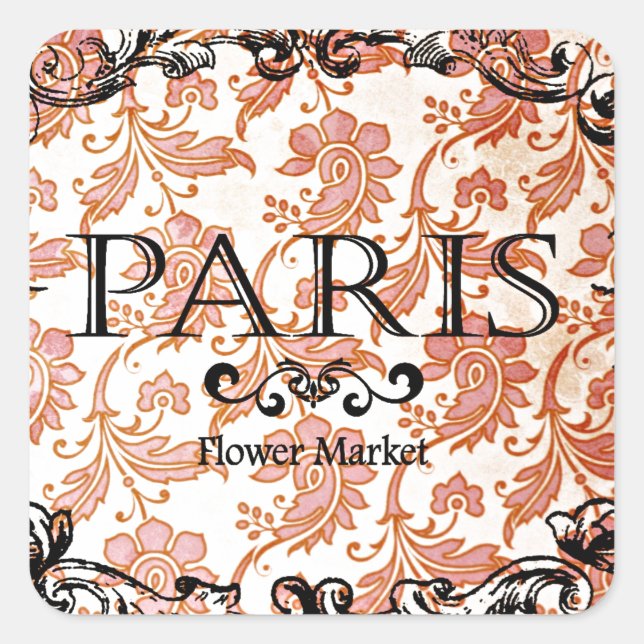 Adesivo Quadrado Vintage Paris Damask (Frente)