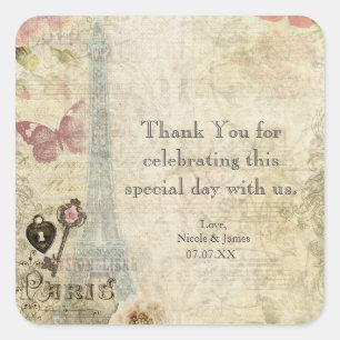 Adesivo Quadrado Vintage Paris Rosa Roses Lock & Key Chic Wedk