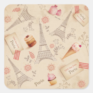 Adesivo Quadrado Vintage Paris Sweets
