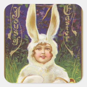 Adesivo Quadrado Vintage Páscoa bunny Holiday