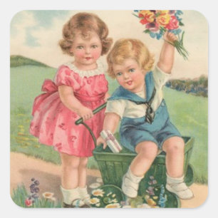 Adesivo Quadrado Vintage Páscoa Holiday Art Sticker