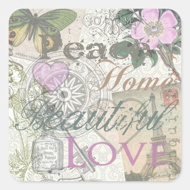 Adesivo Quadrado Vintage Peace Home Belo Amor (Frente)