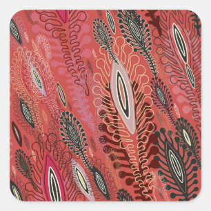 Adesivo Quadrado Vintage Peafowl Vermelho Decorativo Sem Olhos Padr