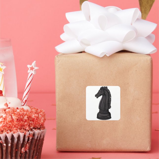 Adesivo Quadrado Vintage - peça preta de xadrez (Festa)