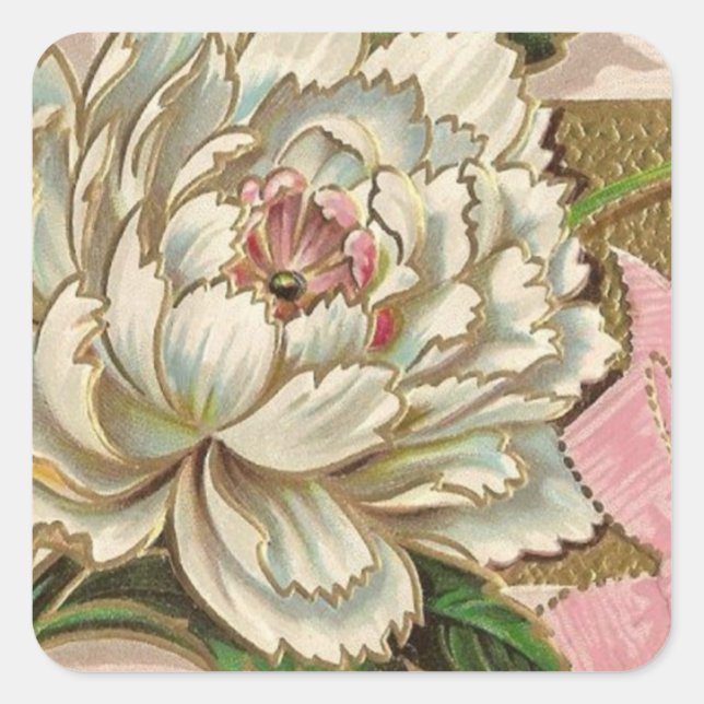 Adesivo Quadrado Vintage Peony Flower (Frente)