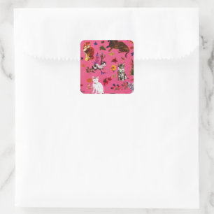 Adesivo Quadrado Vintage Pet Cat Dogs Floral Garden Party