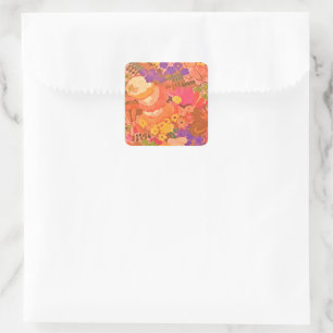Adesivo Quadrado Vintage Pink Flowers Botanical Watercolor