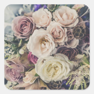 Adesivo Quadrado Vintage Pink Roses Buquê Stickers