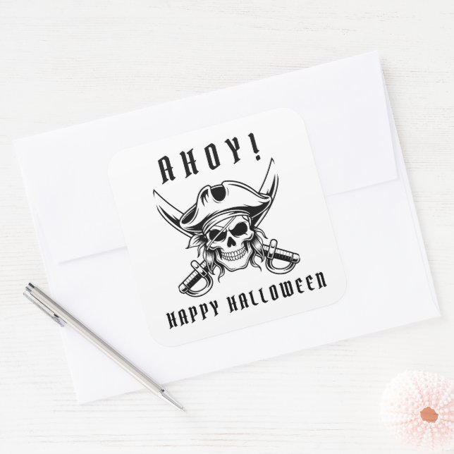 Adesivo Quadrado Vintage Pirate Skull Halloween   (Envelope)