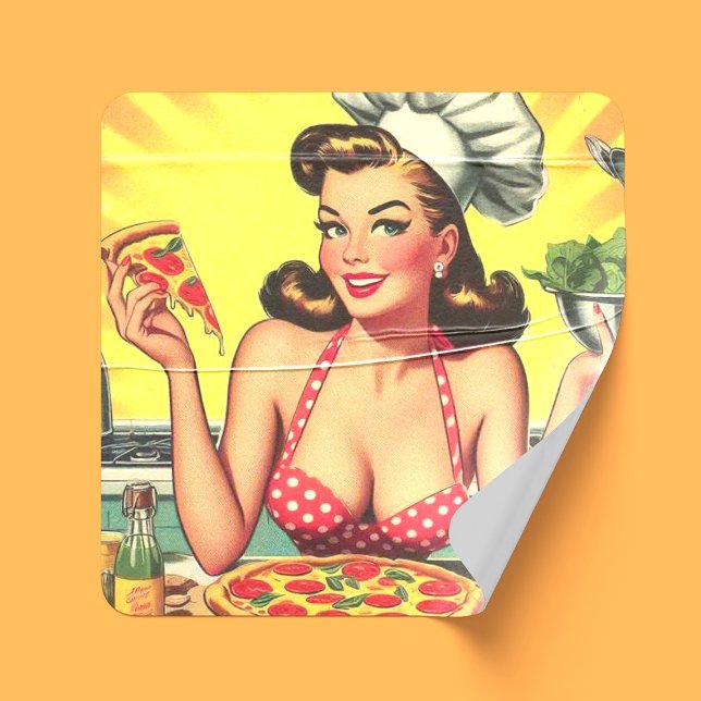 Adesivo Quadrado Vintage Pizza Girl (Criador carregado)
