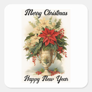 Adesivo Quadrado Vintage Poinsettia Holiday Sticker
