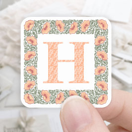 Adesivo Quadrado Vintage Poppies Laranja Floral e Greenerescente Mo