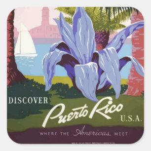 Adesivo Quadrado Vintage Puerto Rico Square Stickers