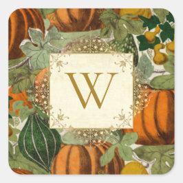 Adesivo Quadrado Vintage Pumpkins & Gourds Monogramas