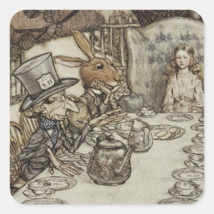 Adesivo Quadrado Vintage Rackham Mad Tea Party Alice no País das Ma