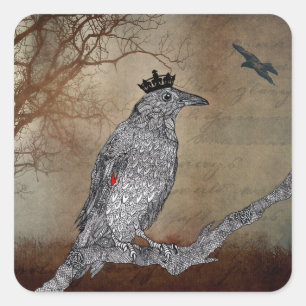 Adesivo Quadrado Vintage Raven Crow Sticker