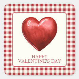 Adesivo Quadrado Vintage Red e Cream Gingham com Coração