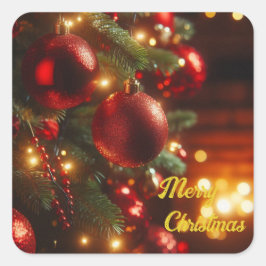 Adesivo Quadrado Vintage Red Ornaments Natal Holiday