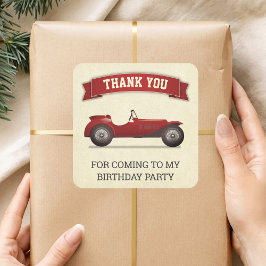 Adesivo Quadrado Vintage Red Race Car Party Favor do Aniversário de