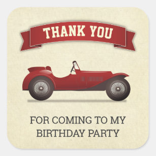 Adesivo Quadrado Vintage Red Race Car Party Favor do Aniversário de