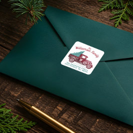 Adesivo Quadrado Vintage Red Truck Árvore de Natal Monograma