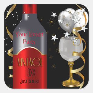 Adesivo Quadrado Vintage Red Wine Black Dourado Silver