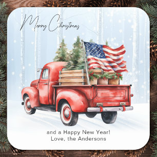 Adesivo Quadrado Vintage RedTruck Bandeira EUA Natal Patriótico
