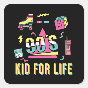 Adesivo Quadrado Vintage Retro 90's Kid For Life 1990s Noventa