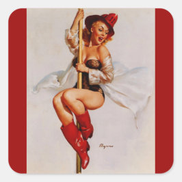 Adesivo Quadrado Vintage Retro Bombeiro Pin Up Girl