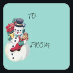 ADESIVO QUADRADO VINTAGE RETRO CHRISTMAS SNOWMAN<br><div class="desc">BABY BLUE NATAL VINTAGE SNOWMAN.</div>