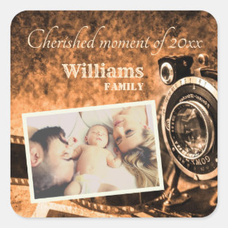 Adesivo Quadrado Vintage retro clássica câmera rusticidade família 