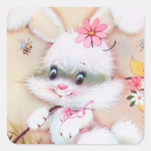 Adesivo Quadrado Vintage retro Coelhinho de Páscoa