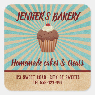 Adesivo Quadrado Vintage retro cupcakes e trata a embalagem