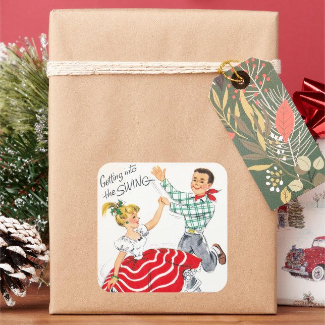 Adesivo Quadrado Vintage retro festa de natal (Feriado)