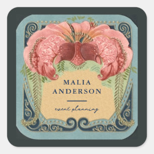 Adesivo Quadrado Vintage Retro French Floral Art Nouveau Frame