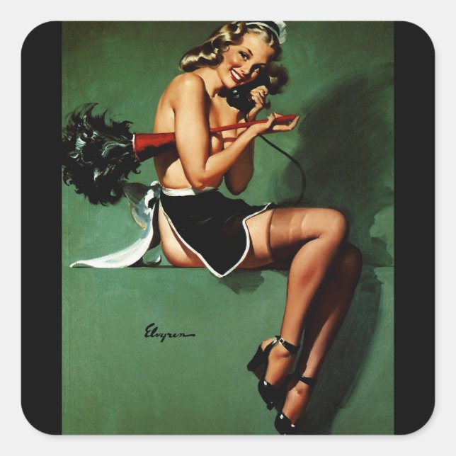 Adesivo Quadrado Vintage Retro French Maid Pinup Girl (Frente)