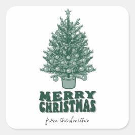 Adesivo Quadrado Vintage Retro Greenery Feliz Natal não foto