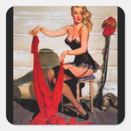 Adesivo Quadrado Vintage Retro Hunter Pinup Girl