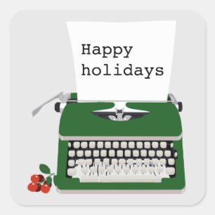 Adesivo Quadrado Vintage retro máquina de escrever design de Natal