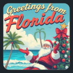 Adesivo Quadrado Vintage Retro Papai Noel na Praia - Flórida<br><div class="desc">Adicione um talento festivo aos seus pertences com este Vintage Retro Papai Noel no adesivo da praça da praia! Apresentando uma representação encantadora de Papais noeis encharcando o sol na Flórida, este adesivo encarna o espírito de um Natal tropical. Perfeito para decorar seu laptop, garrafa de água, ou embalagem de...</div>